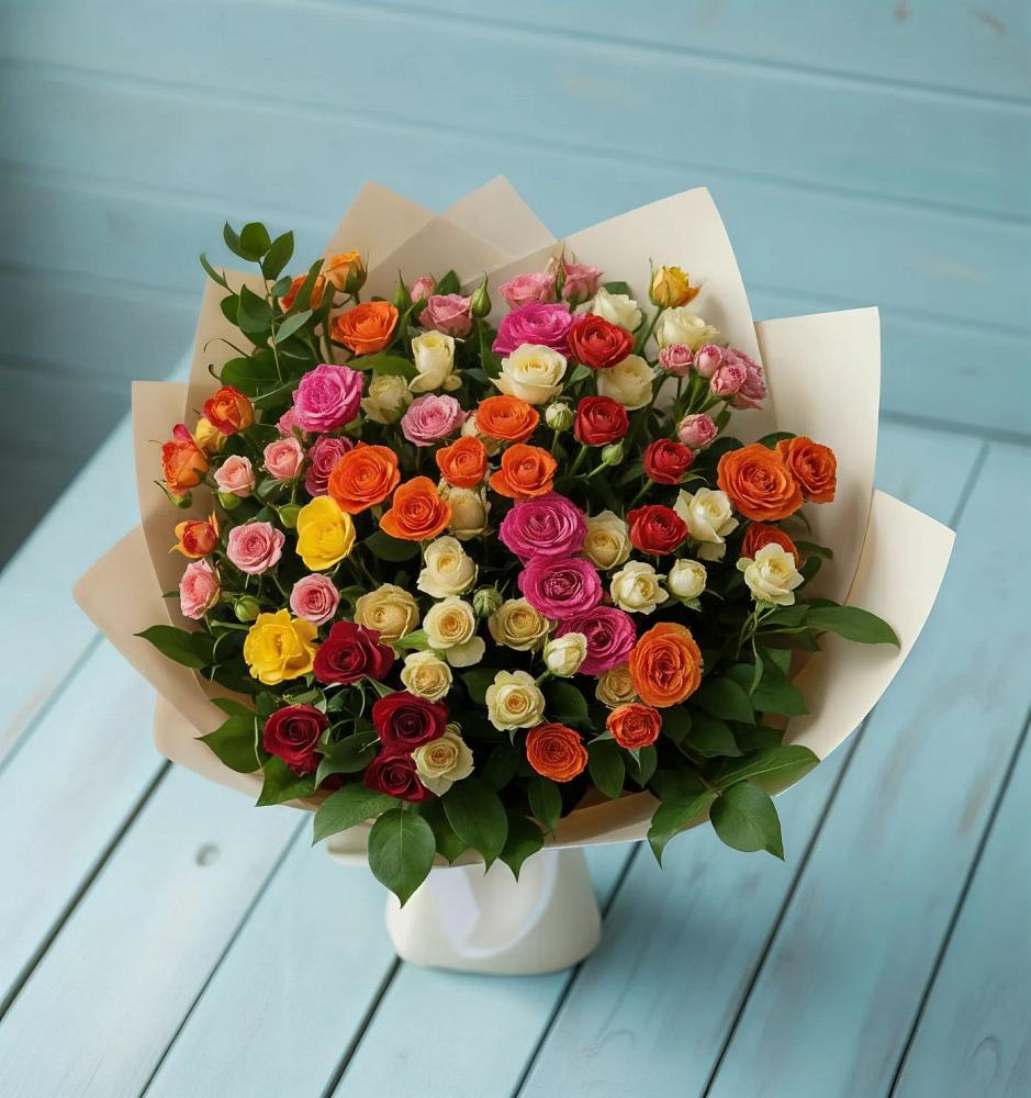 Букет Микс из разноцветных кустовых роз в Орле
